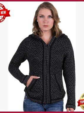Vintage Hand Knit Alpaca Wool Cable Cardigan Sweater Winter Long Sleeve